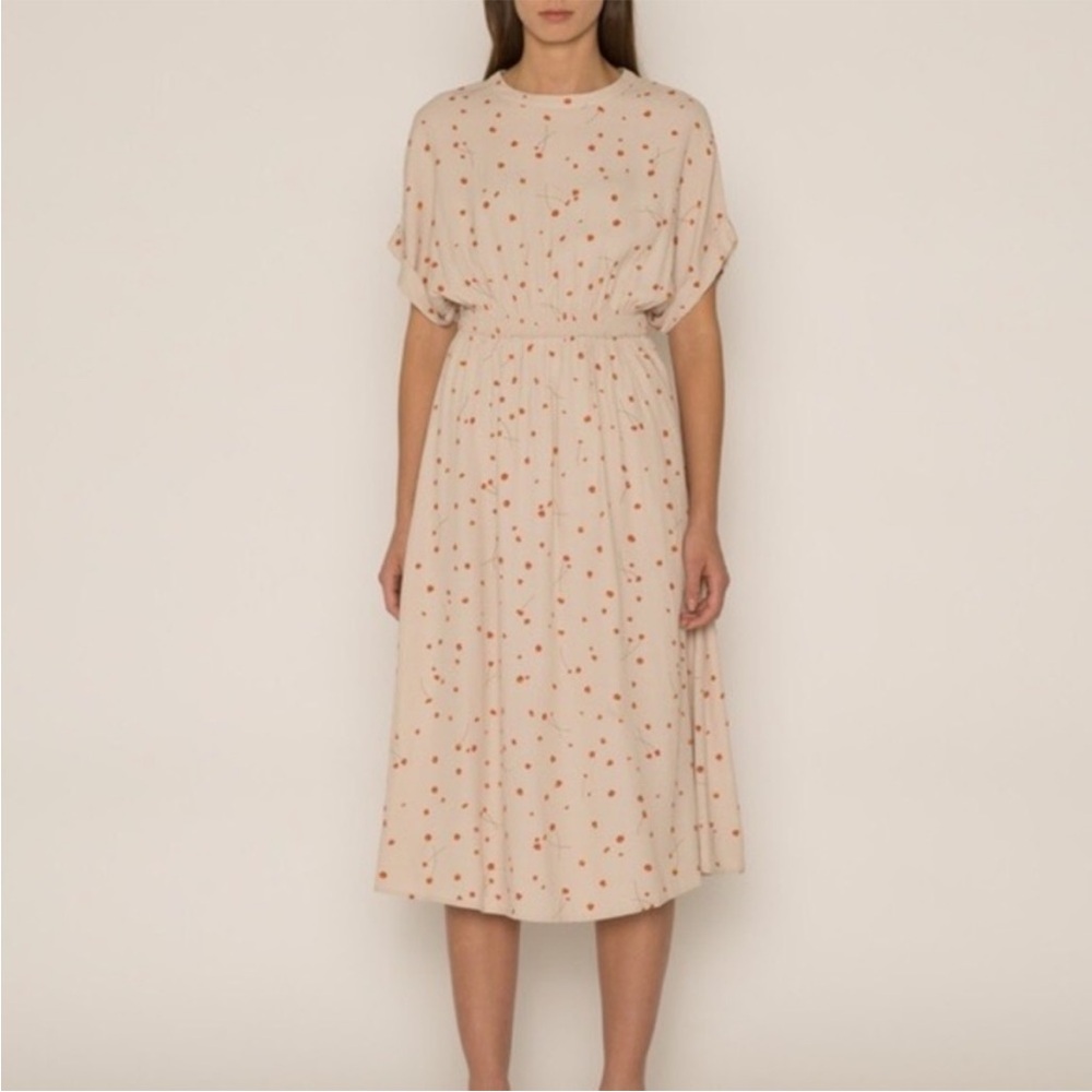 Oak + Fort Floral Print Cream Midi Dress (Small)